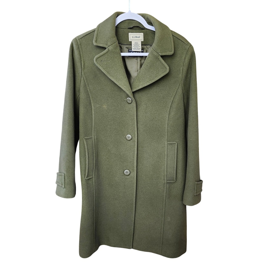 L.L.Bean Ballandi Italian wool Olive Green 3M Thinsulate womens pea coat Sz‎ 12P